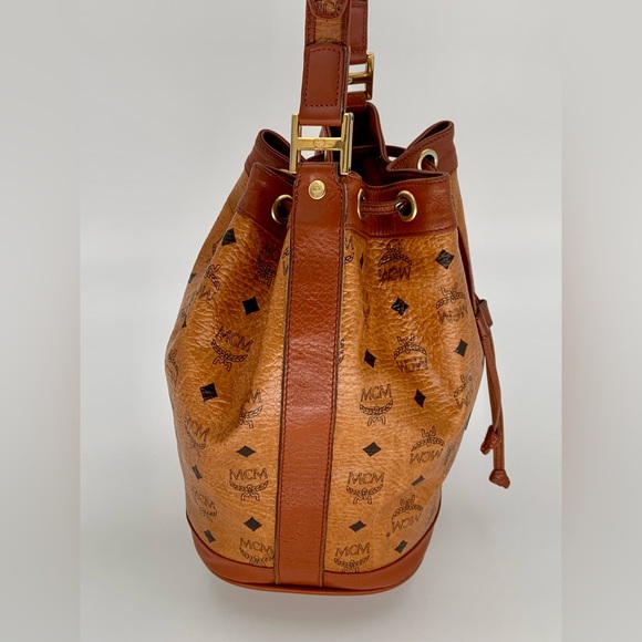 VGUC Authentic MCM Visetos Drawstring Bucket Shoulder Bag - Picture 6 of 15